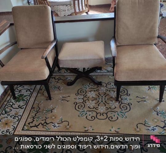 שני כיסאות מרופדים עם הדום על שטיח מעוצב
